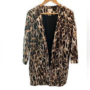 Chico’s Leopard Print Jacket Size 1 (M/8–10) Open Front 3/4 Sleeve
